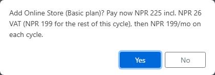 The price confirmation for the Online Store Basic plan