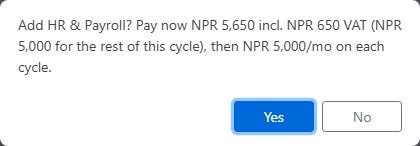 The price confirmation for a feature add-on