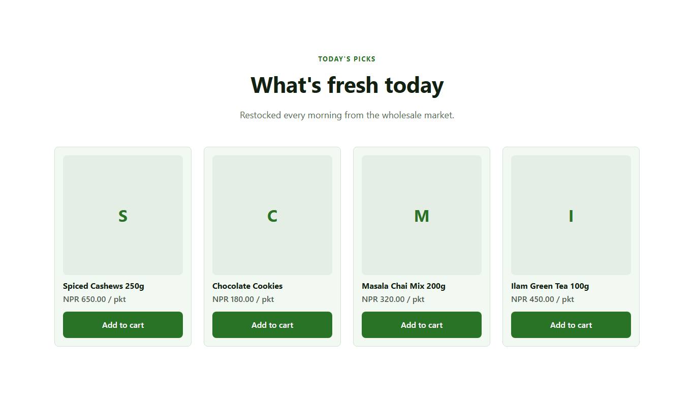 Products on the shop's home page with prices and Add to cart buttons