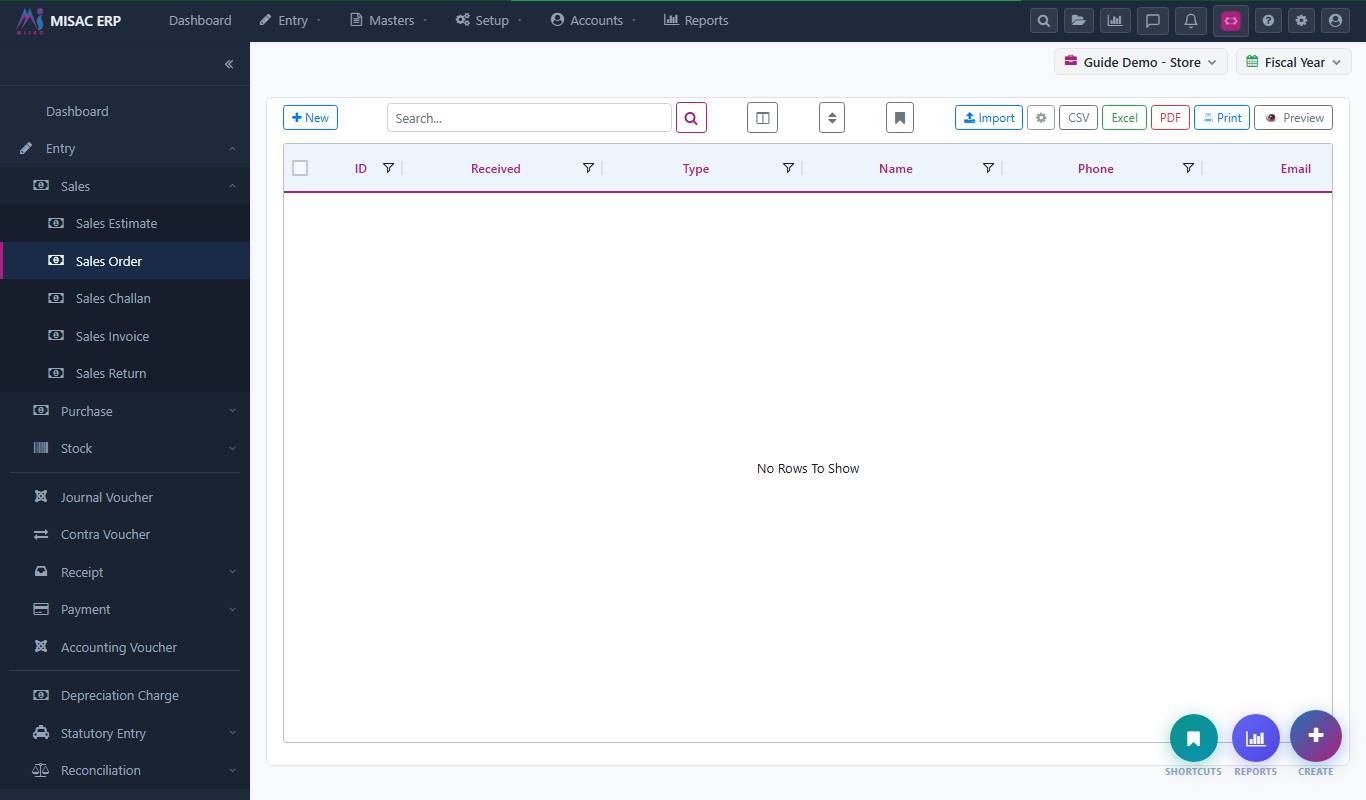 The Enquiries screen