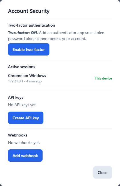 The Account Security window