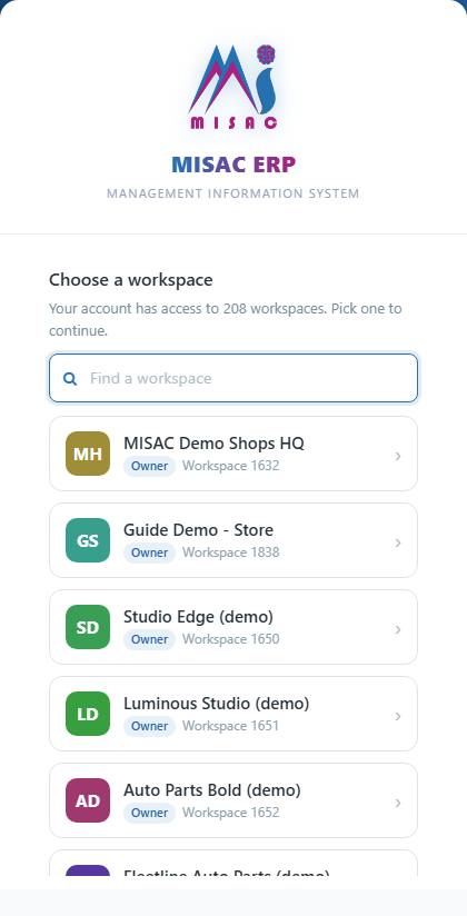 The Choose a workspace list after signing in