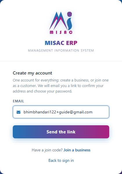 The Create my account form with an email address typed