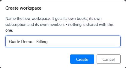 The Create workspace window with the name typed